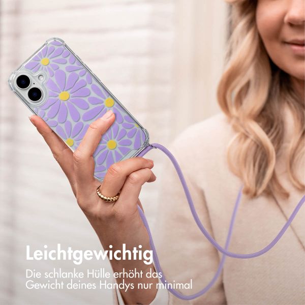 imoshion Design Hülle mit Band Apple iPhone 16 - Tropical Violet Flowers Connect