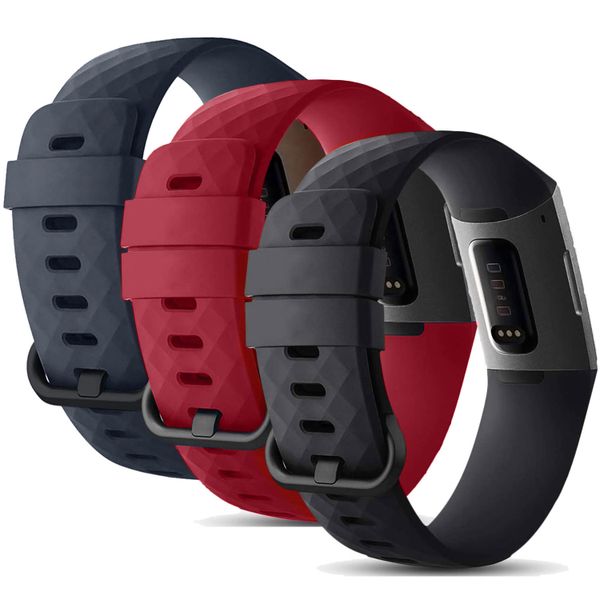 imoshion Silikonband 3 Pack für die Fitbit Charge 3 / 4 - Schwarz / Blau / Rot