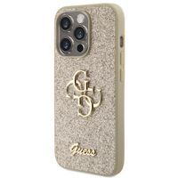 Guess 4G Metal Logo Back Cover mit Glitter Apple iPhone 15 Pro - Gold