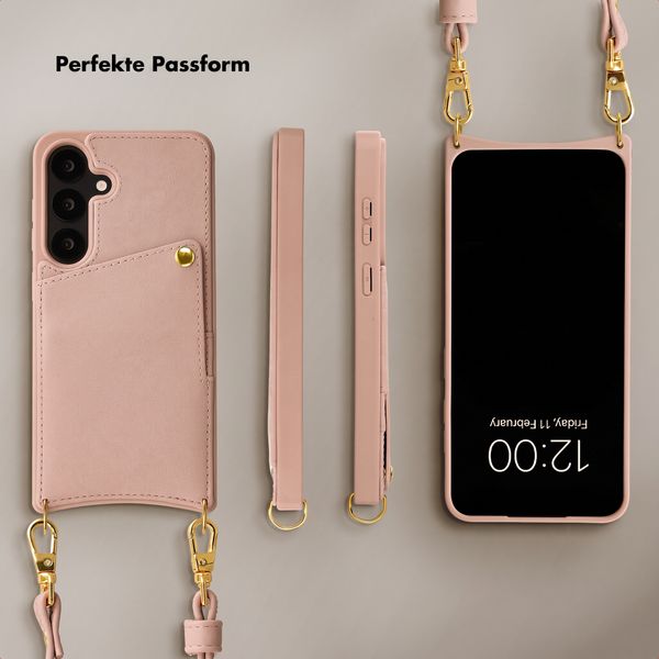 Selencia Nova HandyHülle mit Kordel und Kartenhalter Samsung Galaxy S25 / S24 - Dusty Rose