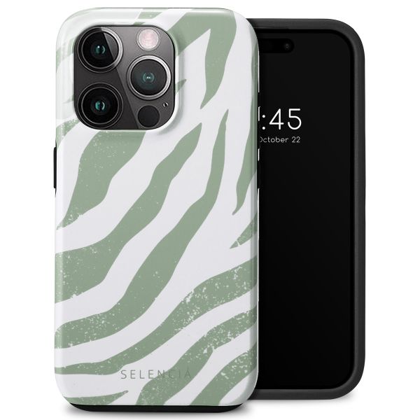 Selencia Vivid Tough Back Cover für das iPhone 15 Pro - Colorful Zebra Sage Green