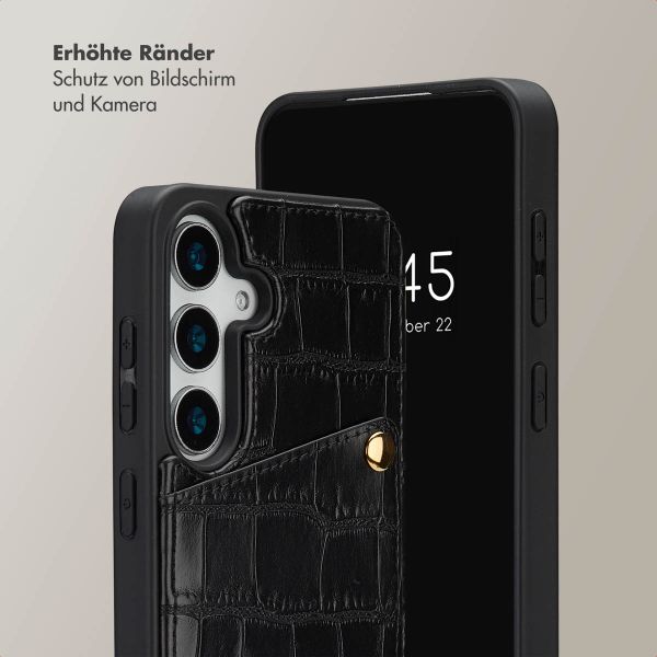 Selencia Nova Croco HandyHülle mit Kordel und Kartenhalter Samsung Galaxy S24 / S25 - Schwarz