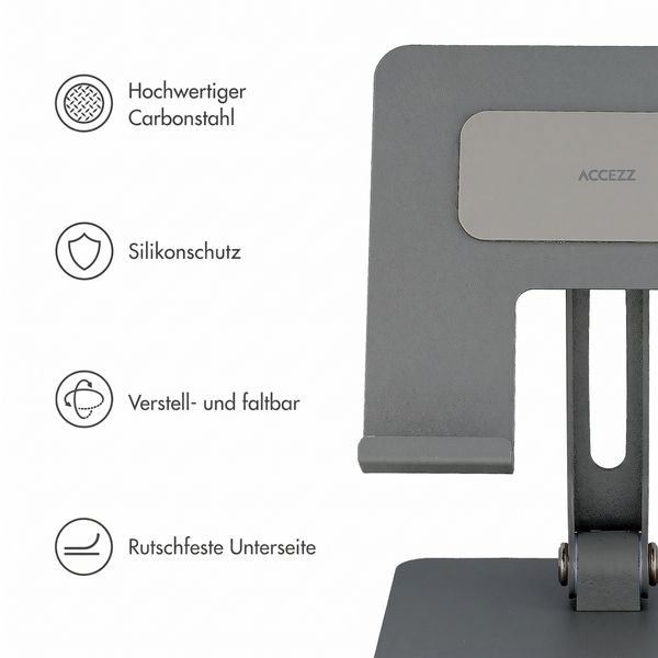Accezz Faltbarer Tablet-Ständer für den Schreibtisch - Halterung für Tablet / 13 Zoll Laptop - Silber