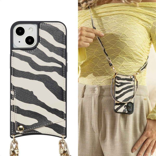 Selencia Nova HandyHülle mit Kordel und Kartenhalter Apple iPhone 14 / 13 - Zazzy Zebra