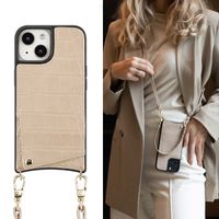 Selencia Nova Croco HandyHülle mit Kordel und Kartenhalter Apple iPhone 15 - Beige