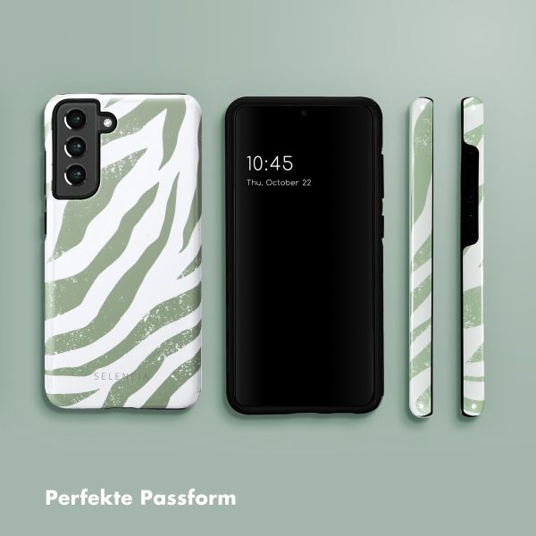 Selencia Vivid Tough Back Cover für das Samsung Galaxy S21 FE - Colorful Zebra Sage Green