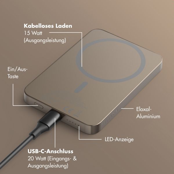 Selencia Vivid Powerbank 5.000 mAh - MagSafe und Qi2 - Desert Gold / Country Moo'd