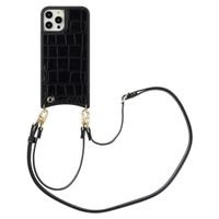 Selencia Nova Croco Handyhülle mit Kordel und Kartenhalter Apple iPhone 12 (Pro) - Schwarz