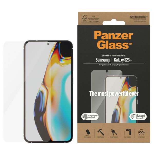 PanzerGlass Ultra-Wide Fit Antibakterieller Displayschutz mit Applikator für das Samsung Galaxy S23 Plus - Schwarz