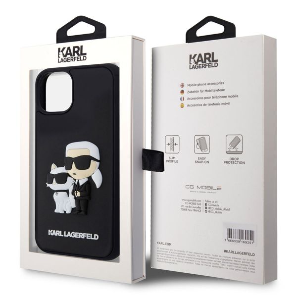 Karl Lagerfeld Karl & Choupette 3D Rubber Hardcase Backcover für das iPhone 15 - Schwarz