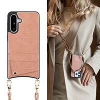 Selencia Nova Croco HandyHülle mit Kordel und Kartenhalter Samsung Galaxy A36 / A56 - Old Pink