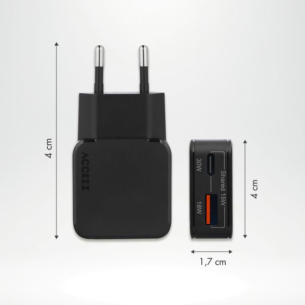 Accezz Ultra Slim GaN Ladegerät - USB-C + USB-A - 30 W - Schwarz
