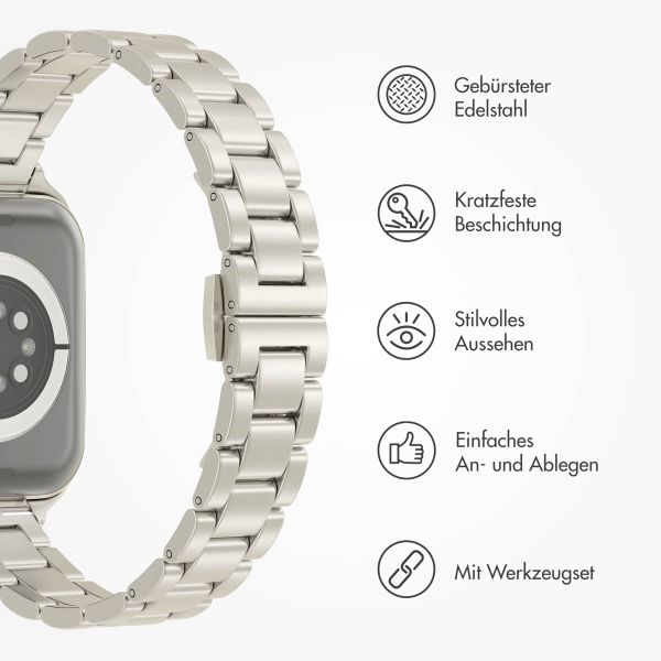 Selencia Slim Stahlgliederarmband für die Apple Watch Series 1 bis 9 / SE (38/40/41 mm) | Series 10 (42 mm) - Starlight