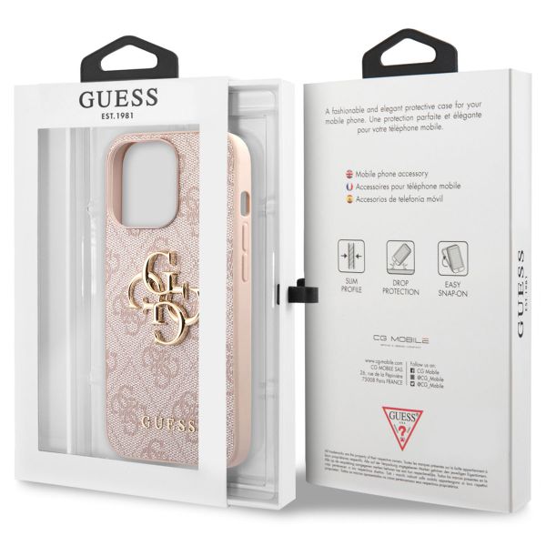 Guess 4G Metal Logo Back Cover Apple iPhone 13 Pro - Roze & Goud / Pink & Gold