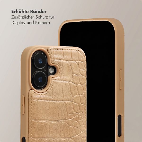 Selencia Nova Croco HandyHülle mit Kordel und Kartenhalter Apple iPhone 16 - Toasted Almond