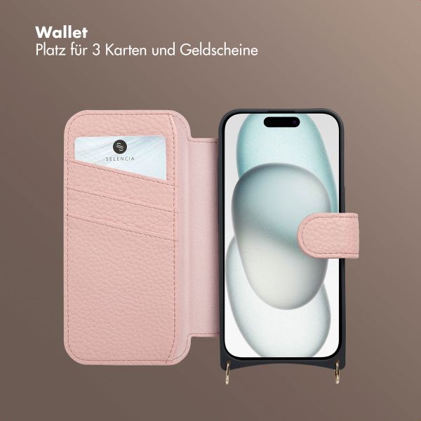 Selencia Riva Bookcase mit MagSafe und Handgelenkband Apple iPhone 15 - Old Pink
