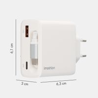 imoshion GaN-Ladegerät mit ausziehbarem USB-C-Kabel 65W - USB-A + USB-C - Weiß