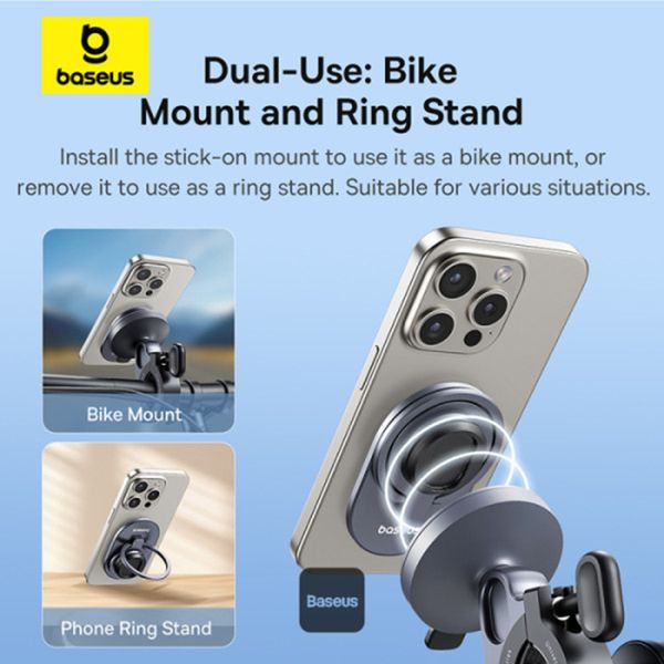 Baseus PrimeTrip 2-in-1 Handyhalterung Fahrrad/Motorrad/Roller - Ring Stand - Magnetisch - Universell - Cosmic Black