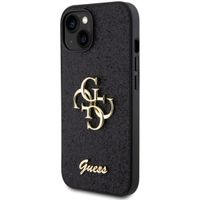 Guess 4G Metal Logo Back Cover mit Glitter Apple iPhone 15 - Schwarz