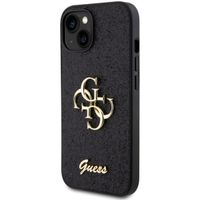 Guess 4G Metal Logo Back Cover mit Glitter für das iPhone 15 - Schwarz