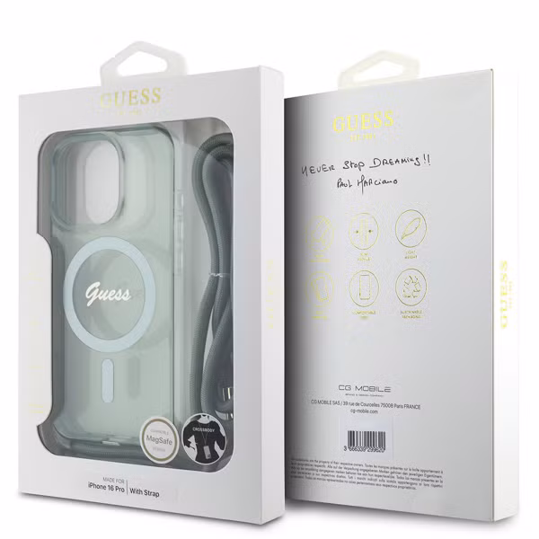 Guess MagSafe IML Back Cover mit crossbody cord Apple iPhone 16 Pro - Grün