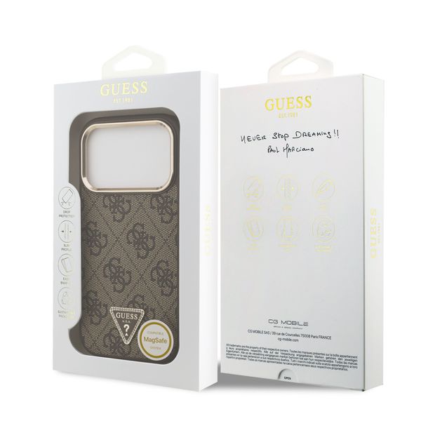 Guess Classic Triangle Logo Leather Back Cover mit MagSafe Apple iPhone 17 Pro - Braun