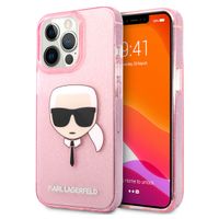 Karl Lagerfeld Karl's Head Silikonhülle Glitter für das iPhone 13 Pro - Transparent Rosa