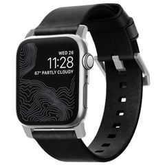 Nomad Modernes Lederarmband für die Apple Watch Series 1 bis 10 / SE / Ultra (2) (44/45/46/49 mm) - Schwarz/Silber