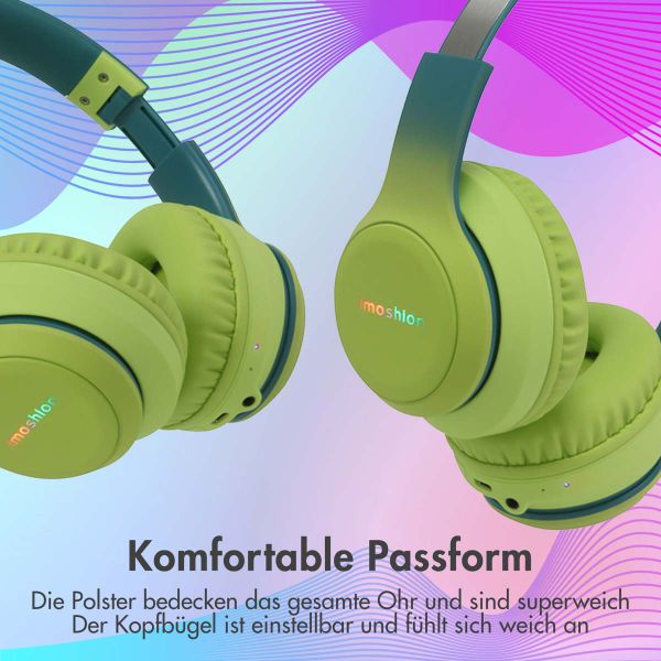 imoshion Kabellose Kinderkopfhörer LED Light - Dezibelbegrenzer - Mit AUX-Kabel - Petrol Green / Lime