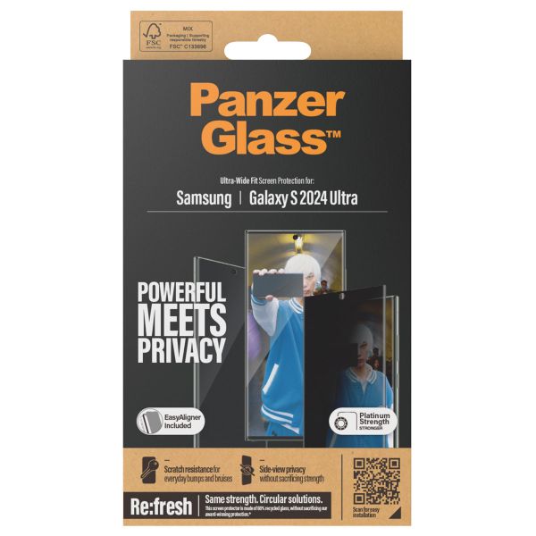 PanzerGlass Ultra Wide Fit Antibakterieller Screen Protector mit Sichtschutz inkl. Applikator für das Samsung Galaxy S24 Ultra