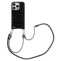 Selencia Nova Croco Back Cover mit Band und Kartenfach für das iPhone 14 Pro - Black