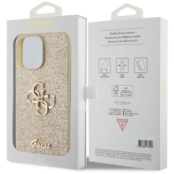 Guess 4G Metal Logo Back Cover mit Glitter für das iPhone 15 Pro Max - Gold