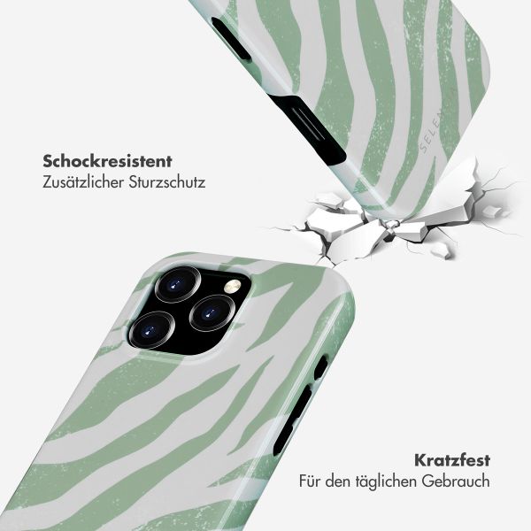 Selencia Vivid Tough Back Cover MagSafe für das iPhone 16 Pro - Colorful Zebra Sage Green