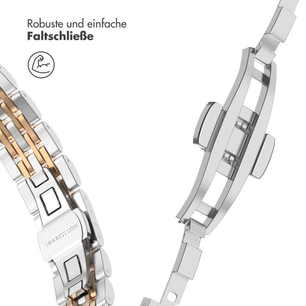 Selencia Jubilee inspiriertes schmales Edelstahlarmband für Apple Watch Series 1 t/m 9 / SE (38/40/41 mm) | Series 10 / 11 (42 mm) - Zilver & Rosé Goud / Silver & Rose Gold