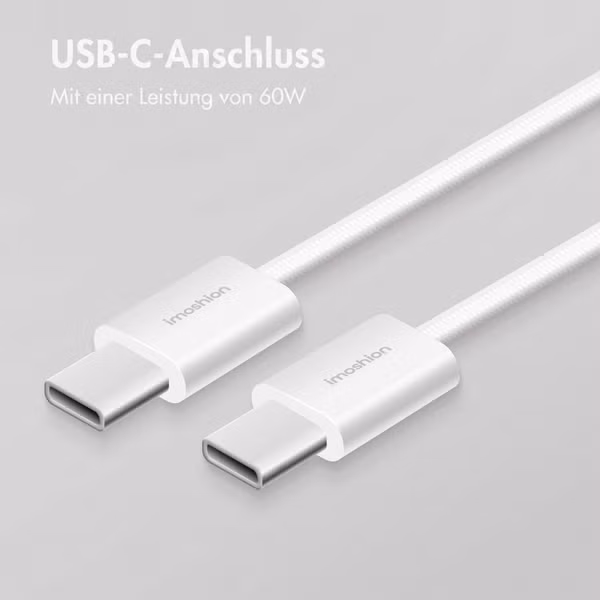 imoshion USB-C-zu-USB-C-Kabel – Geflochten – 2 Meter – Weiß