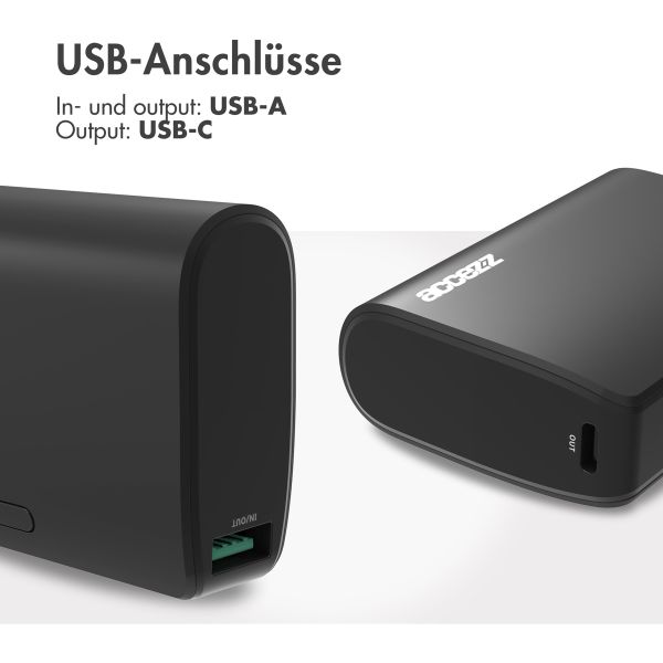 Accezz Omega Series – Powerbank – 10.000 mAh – USB-A & USB-C – Power Delivery – 35 Watt - Schwarz