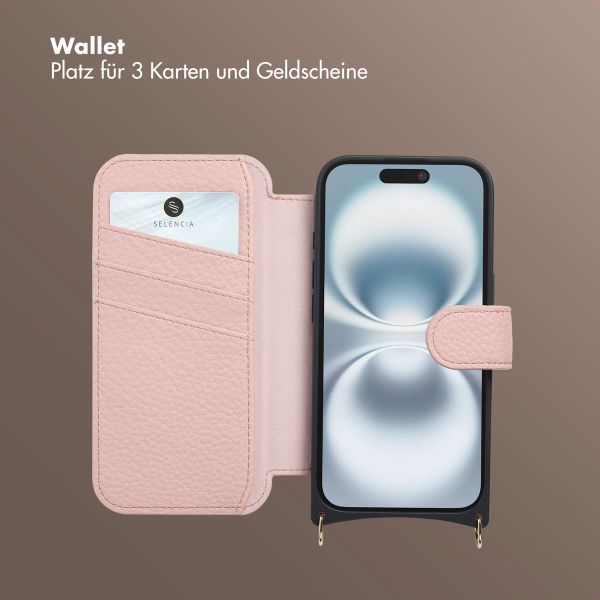 Selencia Riva Bookcase mit MagSafe und Handgelenkband Apple iPhone 16 - Old Pink