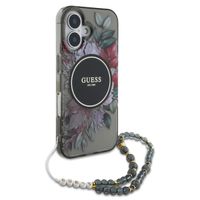 Guess MagSafe IML Flowers Case mit Beads Strap Apple iPhone 16 - Schwarz