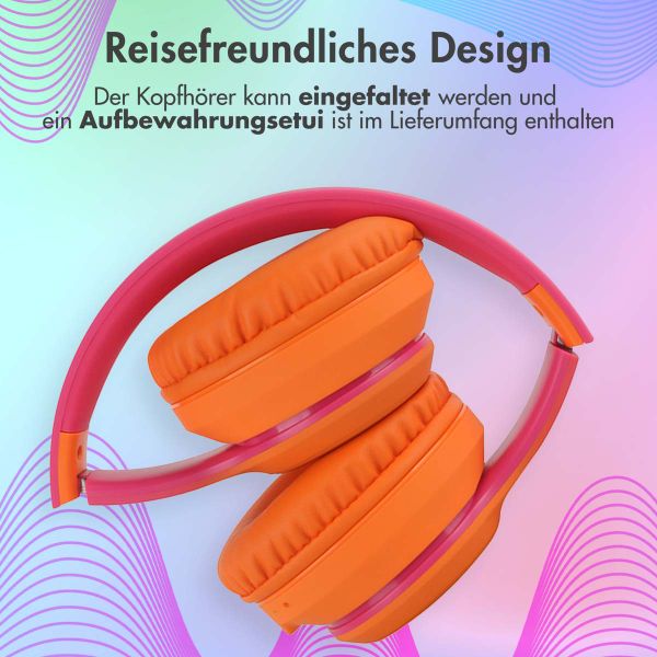 imoshion Kids LED Light Bluetooth-Kopfhörer - Kinderkopfhörer - Kabelloser Köpfhorer mit Dezibelbegrenzer + AUX-Kabel - Hot Pink / Apricot Crush Orange