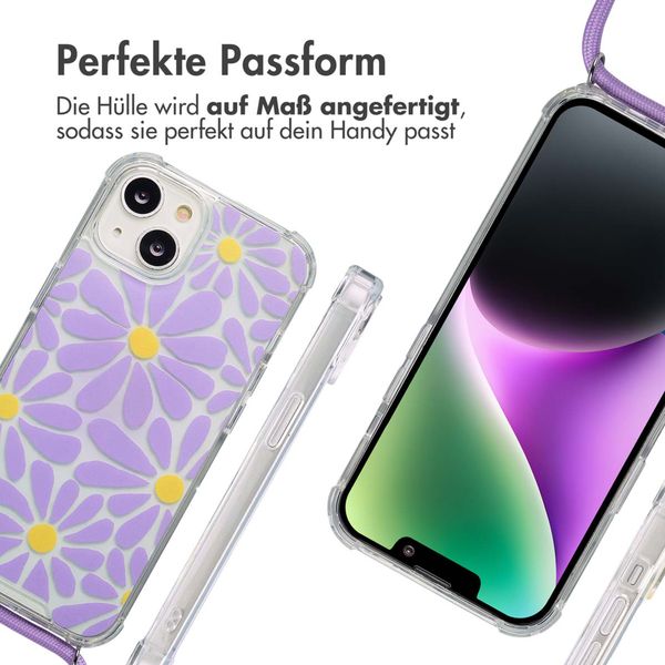 imoshion Design Hülle mit Band Apple iPhone 14 - Tropical Violet Flowers Connect