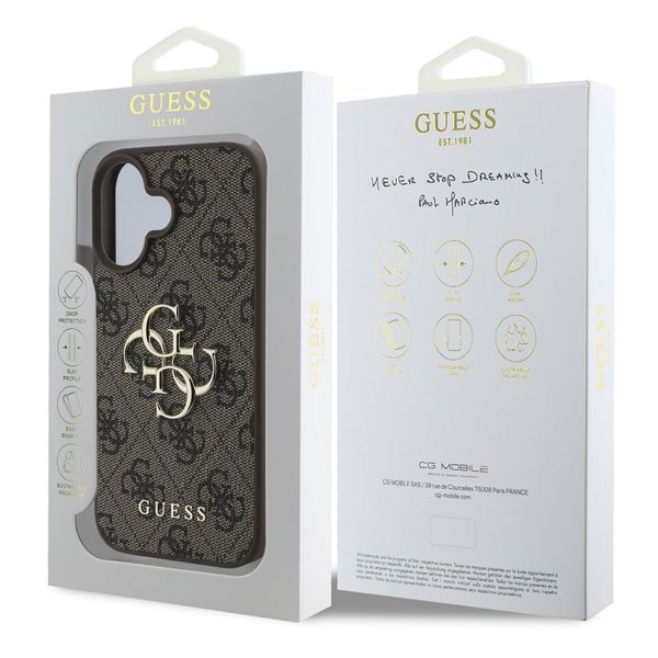 Guess 4G Metal Logo Back Cover für das iPhone 16 - Braun