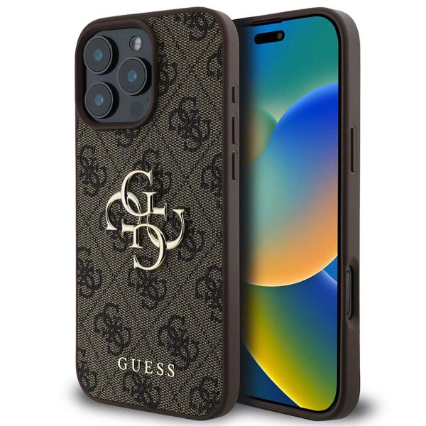 Guess 4G Metal Logo Back Cover für das iPhone 16 Pro Max - Braun