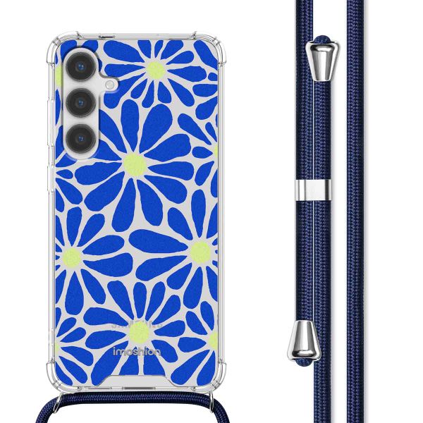 imoshion Design Hülle mit Band Samsung Galaxy S24 Plus - Cobalt Blue Flowers Connect