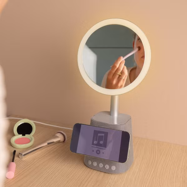 imoshion Make-up-Spiegel mit Bluetooth-Lautsprecher und kabellosem Ladegerät - Silber