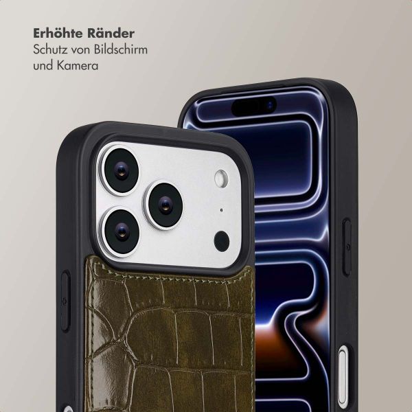 Selencia Nova Croco HandyHülle mit Kordel und Kartenhalter Apple iPhone 17 Pro - Dark Olive