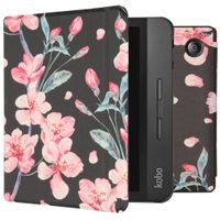 imoshion Design Slim Hard Case Sleepcover mit Stand Kobo Libra H2O - Blossom Watercolor Black