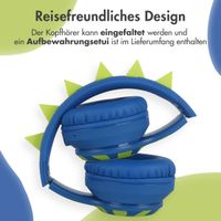 imoshion Kids Dino Bluetooth-Kopfhörer - Kinderkopfhörer mit Dezibelbegrenzer - Drahtloser Kopfhörer + AUX-Kabel - Cobalt Blue / Lime