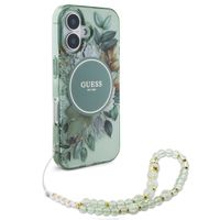 Guess MagSafe IML Flowers Case mit Beads Strap für das iPhone 16 - Green