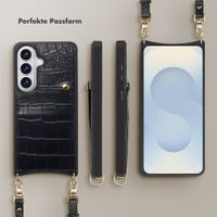 Selencia Nova Croco HandyHülle mit Kordel und Kartenhalter Samsung Galaxy S26 - Schwarz