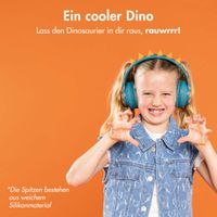 imoshion Kids Dino Bluetooth-Kopfhörer - Kinderkopfhörer mit Dezibelbegrenzer - Drahtloser Kopfhörer + AUX-Kabel - Petrol Green / Orange